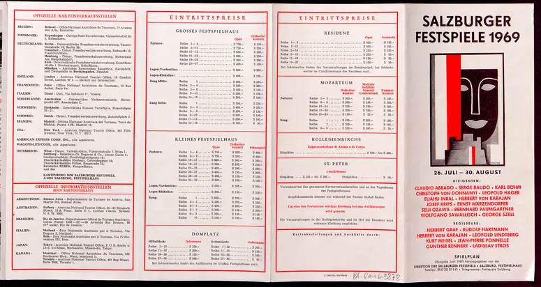 Salzburger Festspiele 1969, Titel in Vorlageform: Salzburg Festival 1969, Verweis auf Stücktitel: Fidelio, Verweis auf Stücktitel: Rappresentatione di anima e di corpo, Verweis auf Stücktitel: Bastien und Bastienne, Verweis auf Stücktitel: Cosi fan tutte, Verweis auf Stücktitel: Don Giovanni, Verweis auf Stücktitel: La serva padrona, Verweis auf Stücktitel: Der Barbier von Sevilla, Verweis auf Stücktitel: Der Rosenkavalier, Verweis auf Stücktitel: Jedermann, Verweis auf Stücktitel: Der Alpenkönig und der Menschenfeind