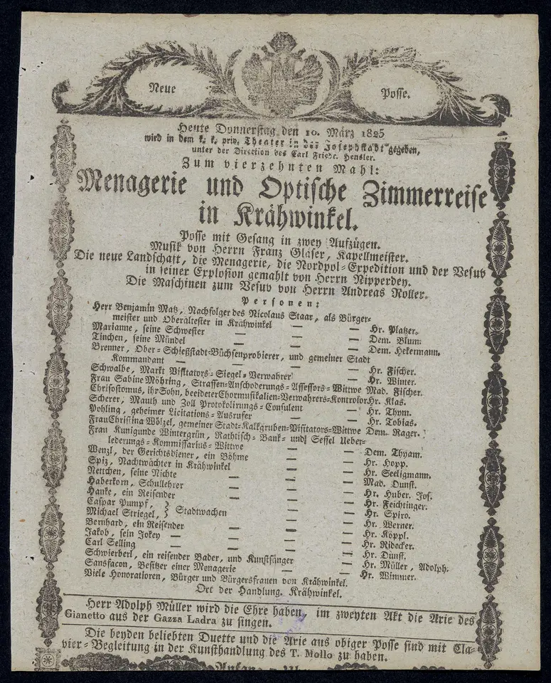 Menagerie und optische Zimmerreise in Krähwinkel