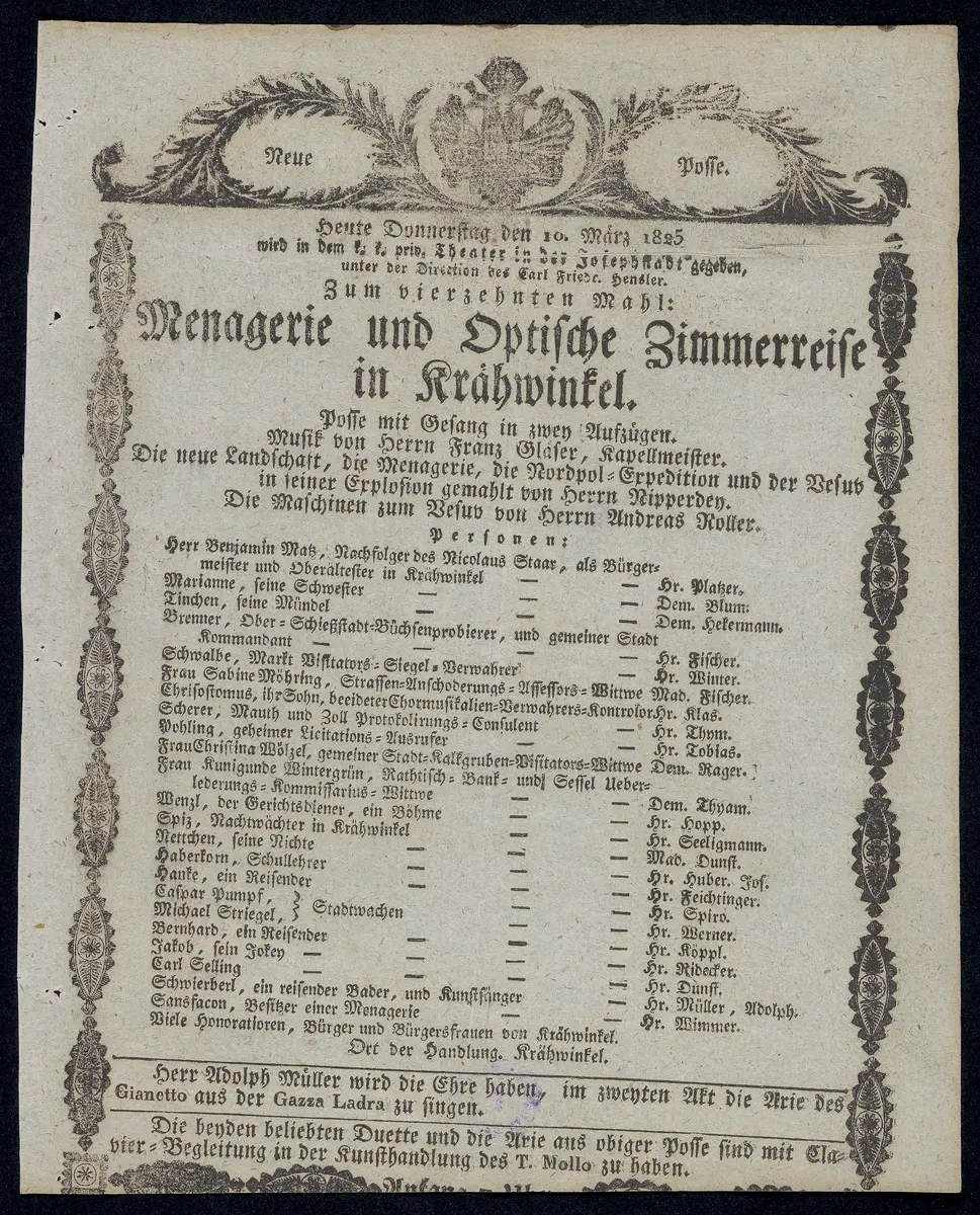 Menagerie und optische Zimmerreise in Krähwinkel