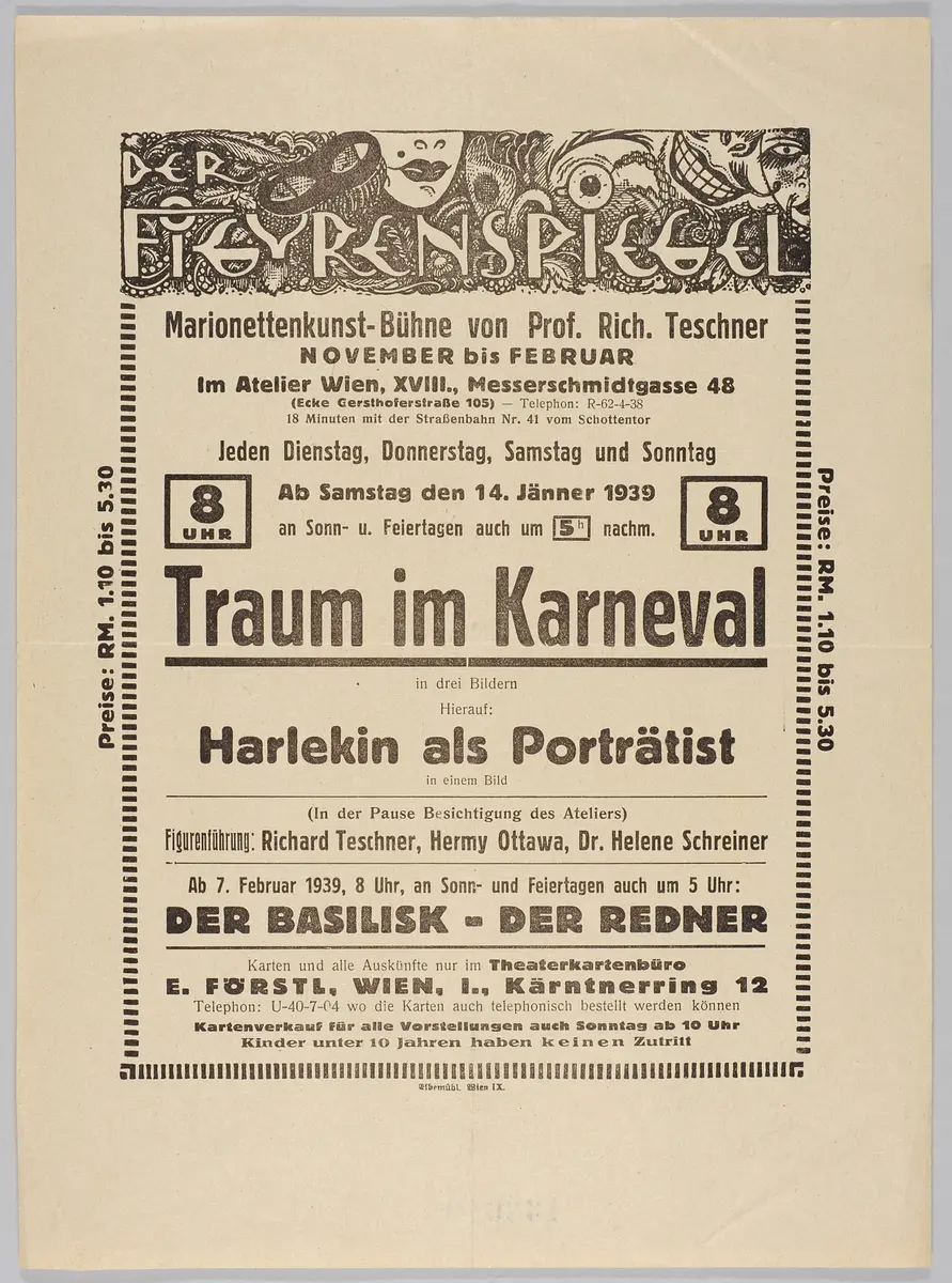 Der Figurenspiegel, Verweis auf Stücktitel: Karneval / Traum im Karneval, Verweis auf Stücktitel: Harlekin als Porträtist