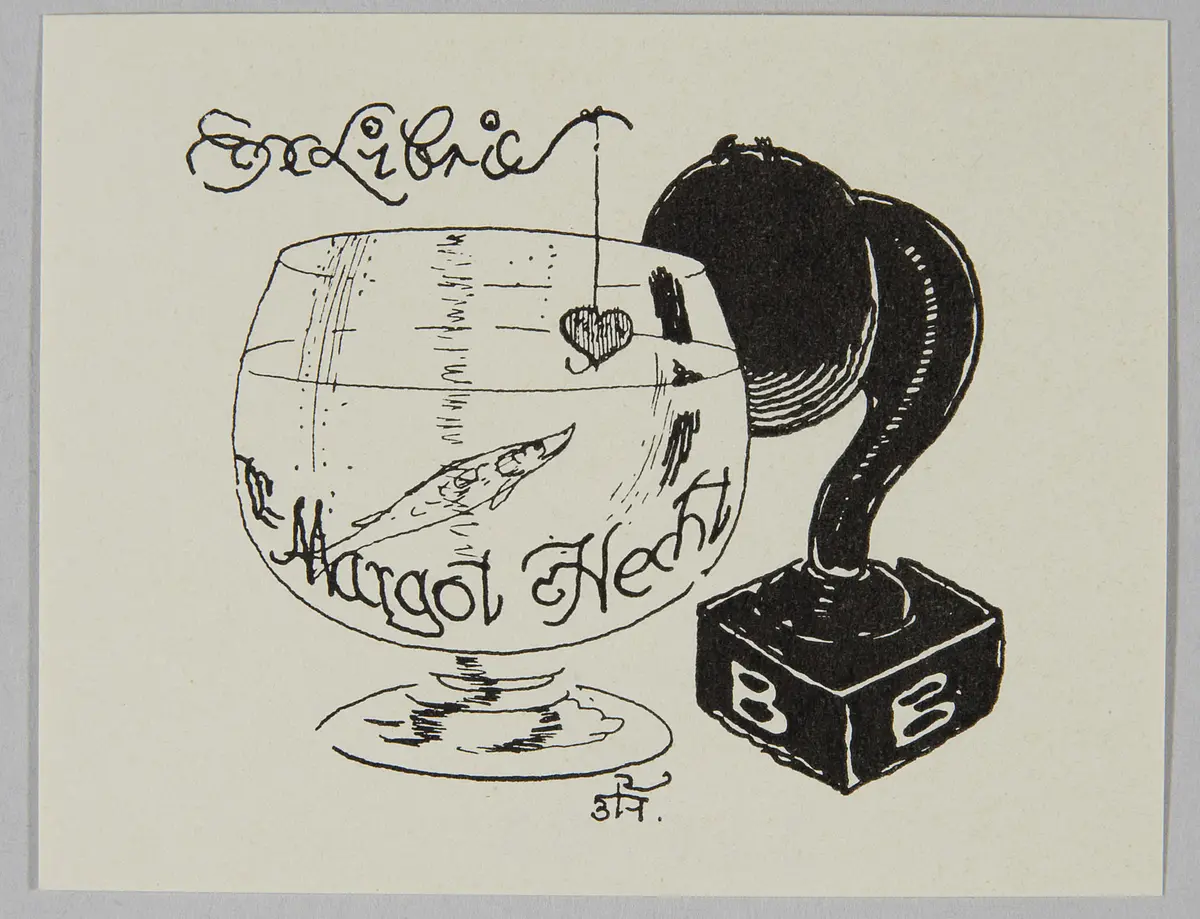 Exlibris Margot Hecht, Titel in Vorlageform: Exlibris Dr. Margot Hecht, Alternativtitel: Scherzexlibris für Silvester 1931