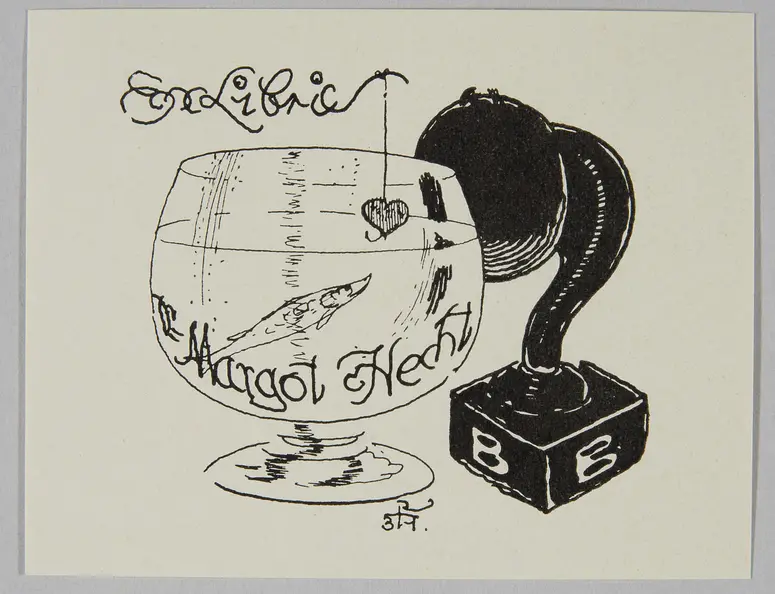 Exlibris Margot Hecht, Titel in Vorlageform: Exlibris Dr. Margot Hecht, Alternativtitel: Scherzexlibris für Silvester 1931