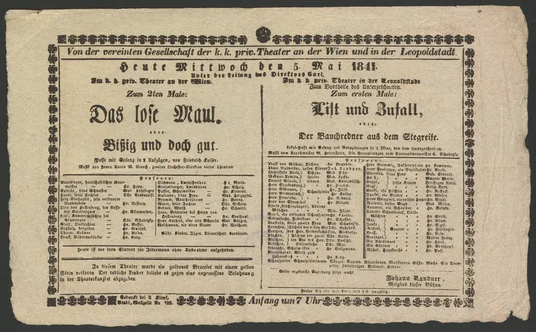 Das lose Maul , oder Bißig und doch gut, Alternativtitel: Das lose Maul , oder Bissig und doch gut, List und Zufall, oder Der Bauchredner aus dem Stegreife