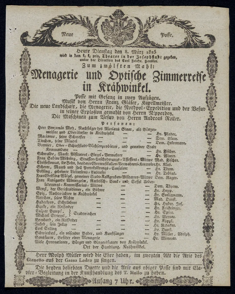 Menagerie und optische Zimmerreise in Krähwinkel