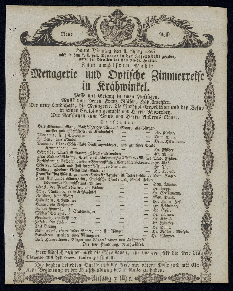 Menagerie und optische Zimmerreise in Krähwinkel