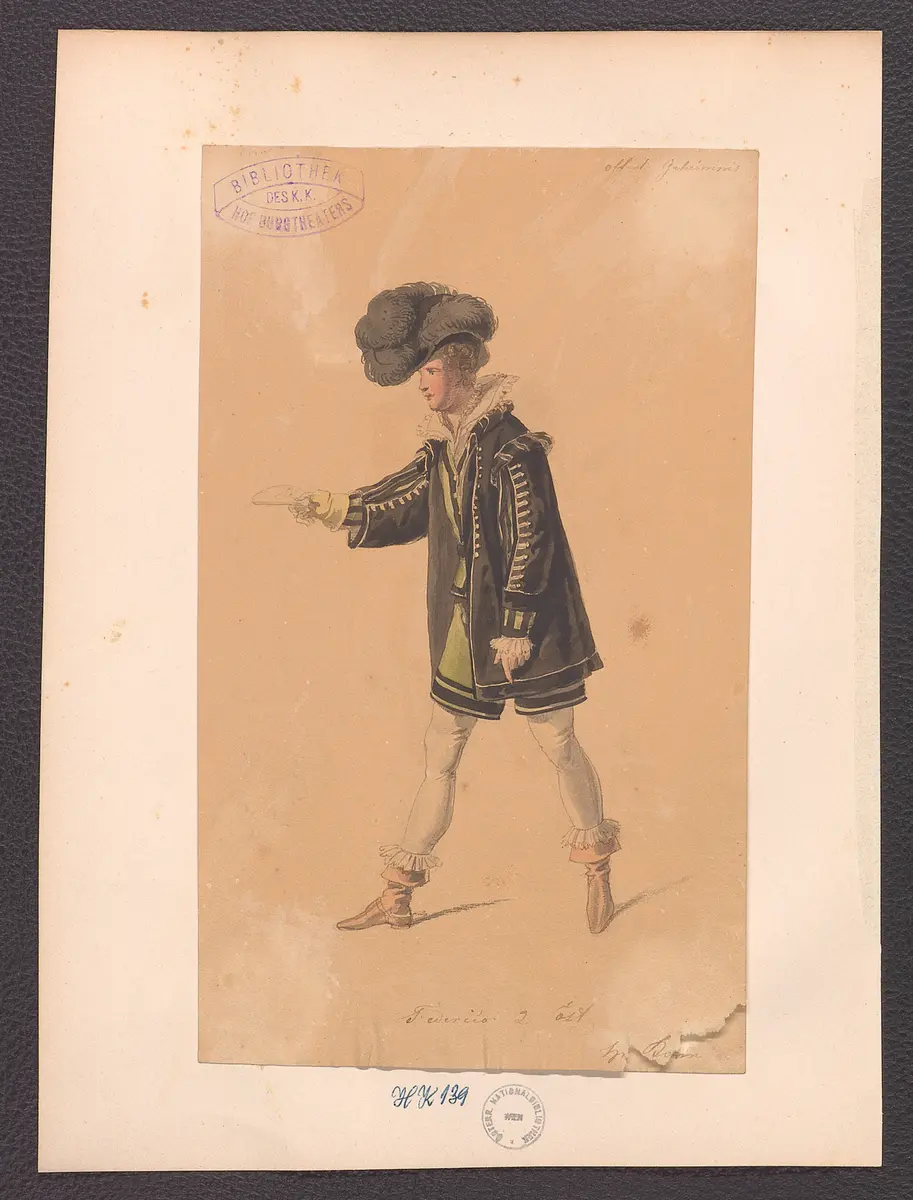 Das öffentliche Geheimnis, Alternativtitel: Das laute Geheimnis, Originaltitel: El secreto a voces, Titel der Serie: Figurinen des k.k. Hof-Burgtheaters