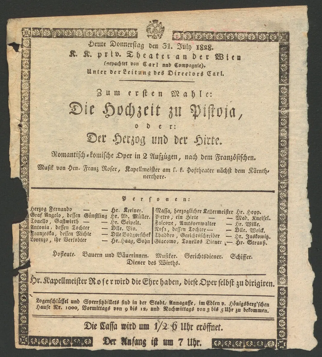 Die Hochzeit zu Pistoia, oder Der Herzog und der Hirte