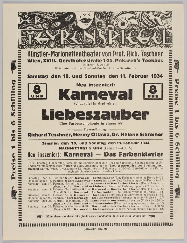 Der Figurenspiegel, Verweis auf Stücktitel: Karneval / Traum im Karneval, Verweis auf Stücktitel: Liebeszauber, Verweis auf Stücktitel: Das Farbenklavier