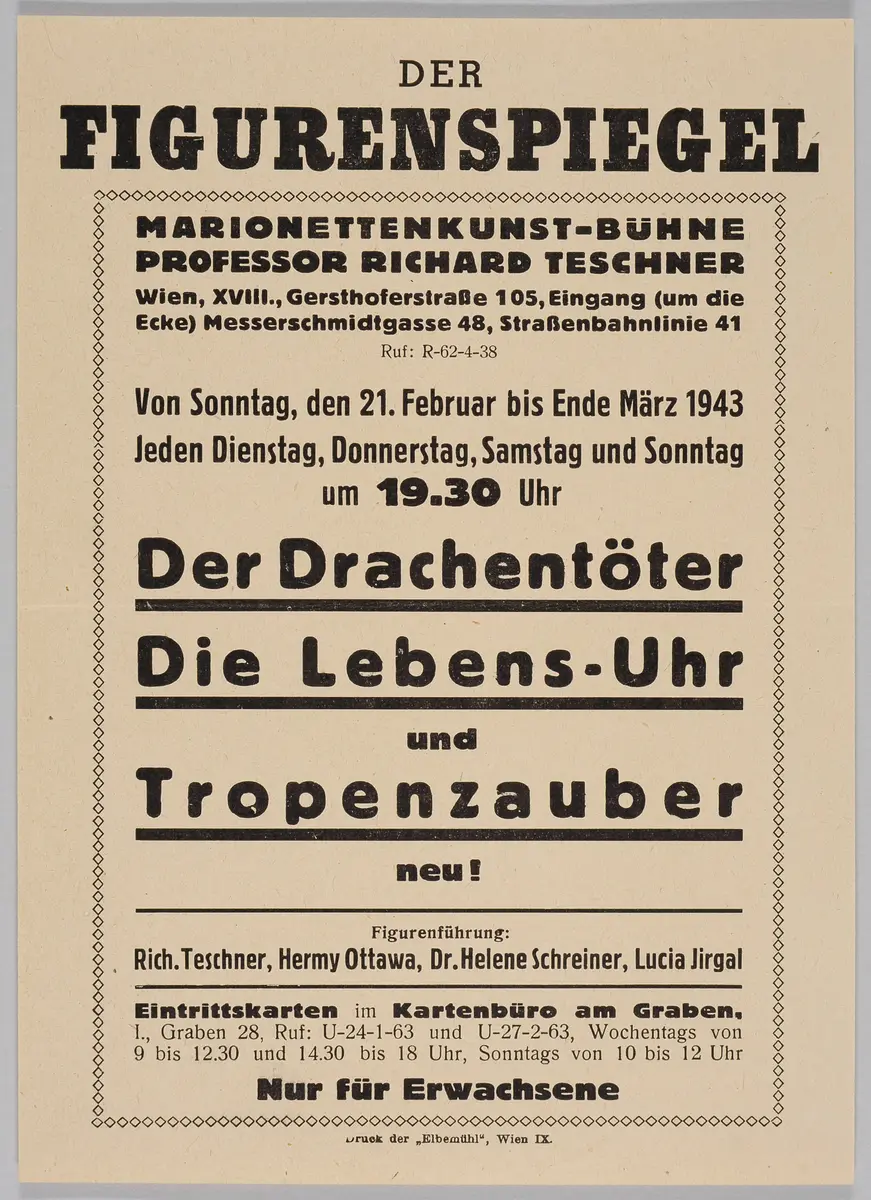 Der Figurenspiegel, Verweis auf Stücktitel: Der Drachentöter, Verweis auf Stücktitel: Die Lebens-Uhr, Verweis auf Stücktitel: Tropenzauber