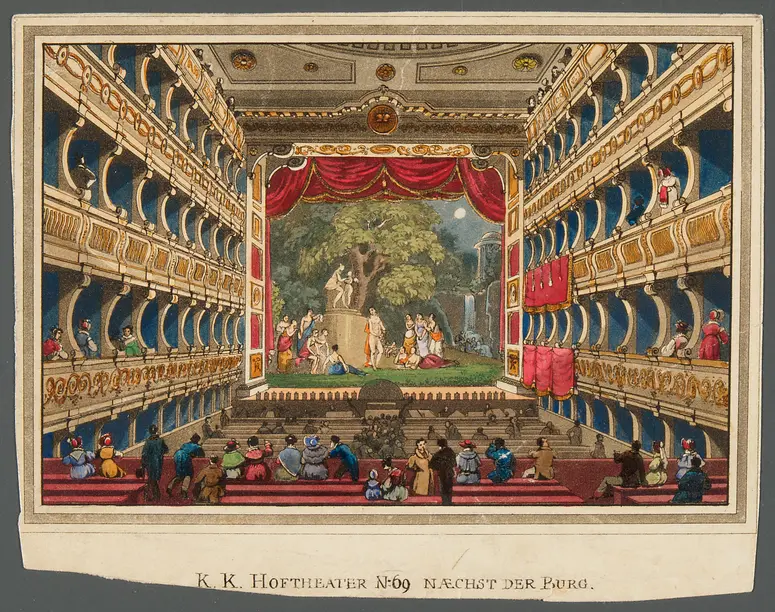 Wien, Altes Burgtheater, Titel in Vorlageform: k.k. Hofburgtheater nächst der Burg, Titel der Serie: Wiens vorzüglichste Gebäude und Monumente