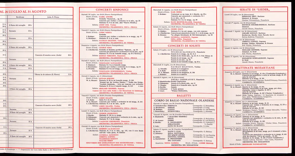Salzburger Festspiele 1963, Titel in Vorlageform: Salzburgo Festival musicale 1963, Verweis auf Stücktitel: Iphigenie in Aulis, Verweis auf Stücktitel: Cosi fan tutte, Verweis auf Stücktitel: Die Entführung aus dem Serail, Verweis auf Stücktitel: Figaros Hochzeit, Verweis auf Stücktitel: Die Zauberflöte, Verweis auf Stücktitel: Der Rosenkavalier, Verweis auf Stücktitel: Der Troubadour, Verweis auf Stücktitel: Jedermann, Verweis auf Stücktitel: Faust