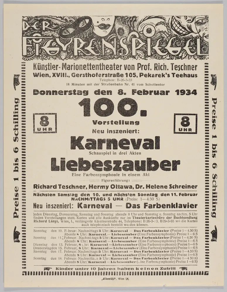 Der Figurenspiegel, Verweis auf Stücktitel: Karneval / Traum im Karneval, Verweis auf Stücktitel: Liebeszauber