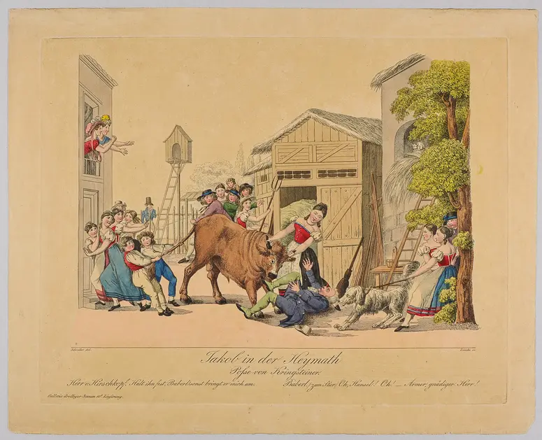 Jakob in der Heymath, Alternativtitel: Jakob in der Heimat, Titel der Serie: Gallerie drolliger Scenen, Name der Zeitschrift: Wiener Theaterzeitung