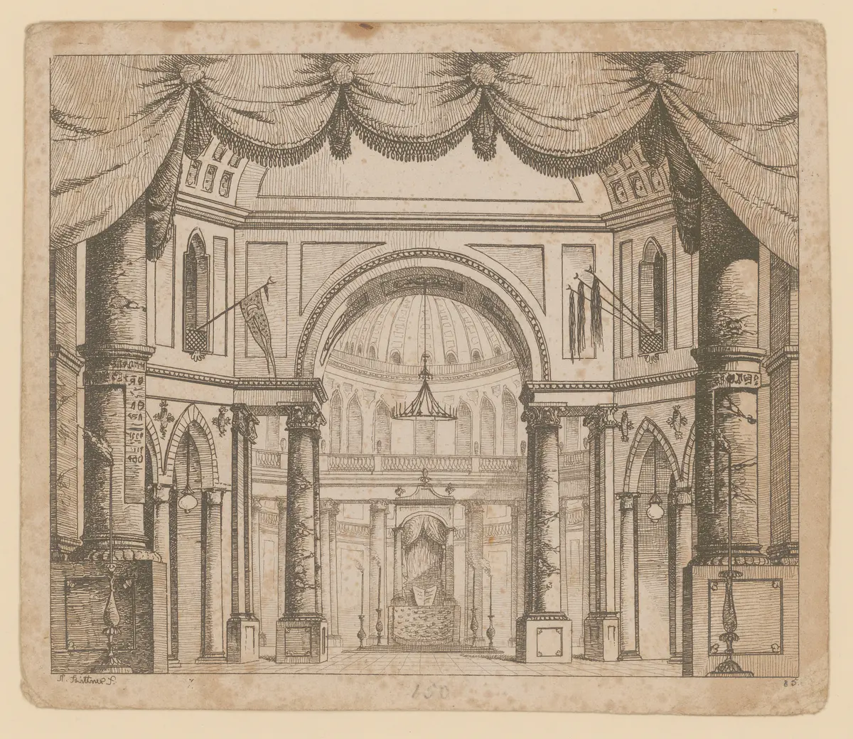 Achmet und Zenide, Titel der Serie: Theaterdecorationen nach den Originalskitzen des k.k. Hoftheatermahlers Joseph Platzer radirt und verlegt von Norbert Bittner