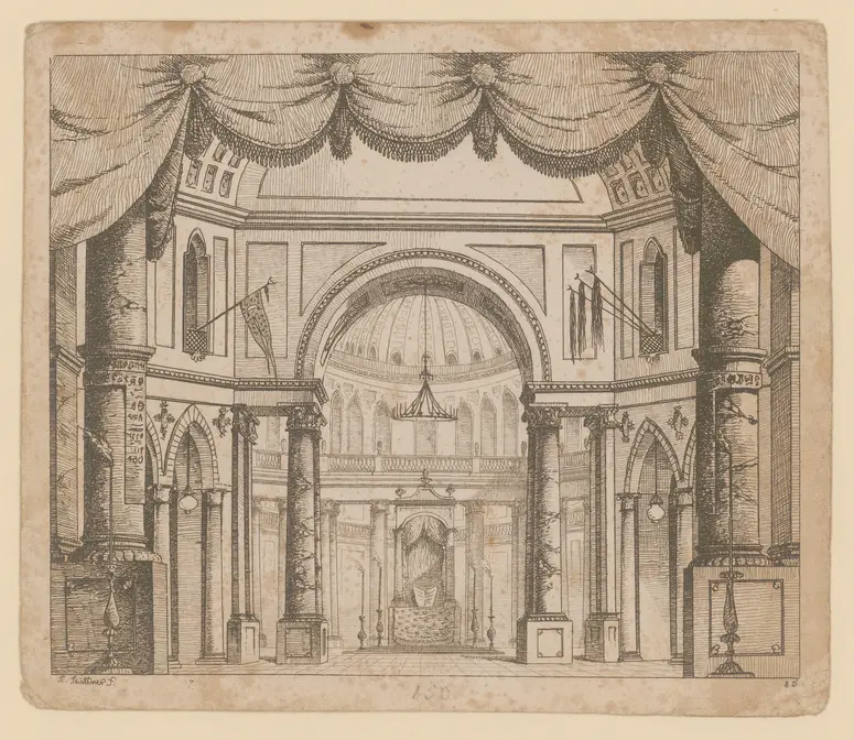 Achmet und Zenide, Titel der Serie: Theaterdecorationen nach den Originalskitzen des k.k. Hoftheatermahlers Joseph Platzer radirt und verlegt von Norbert Bittner