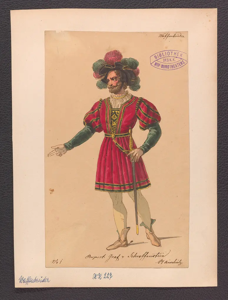 Die Waffenbrüder, Alternativtitel: Die Familie Schroffenstein, Titel der Serie: Figurinen des k.k. Hof-Burgtheaters