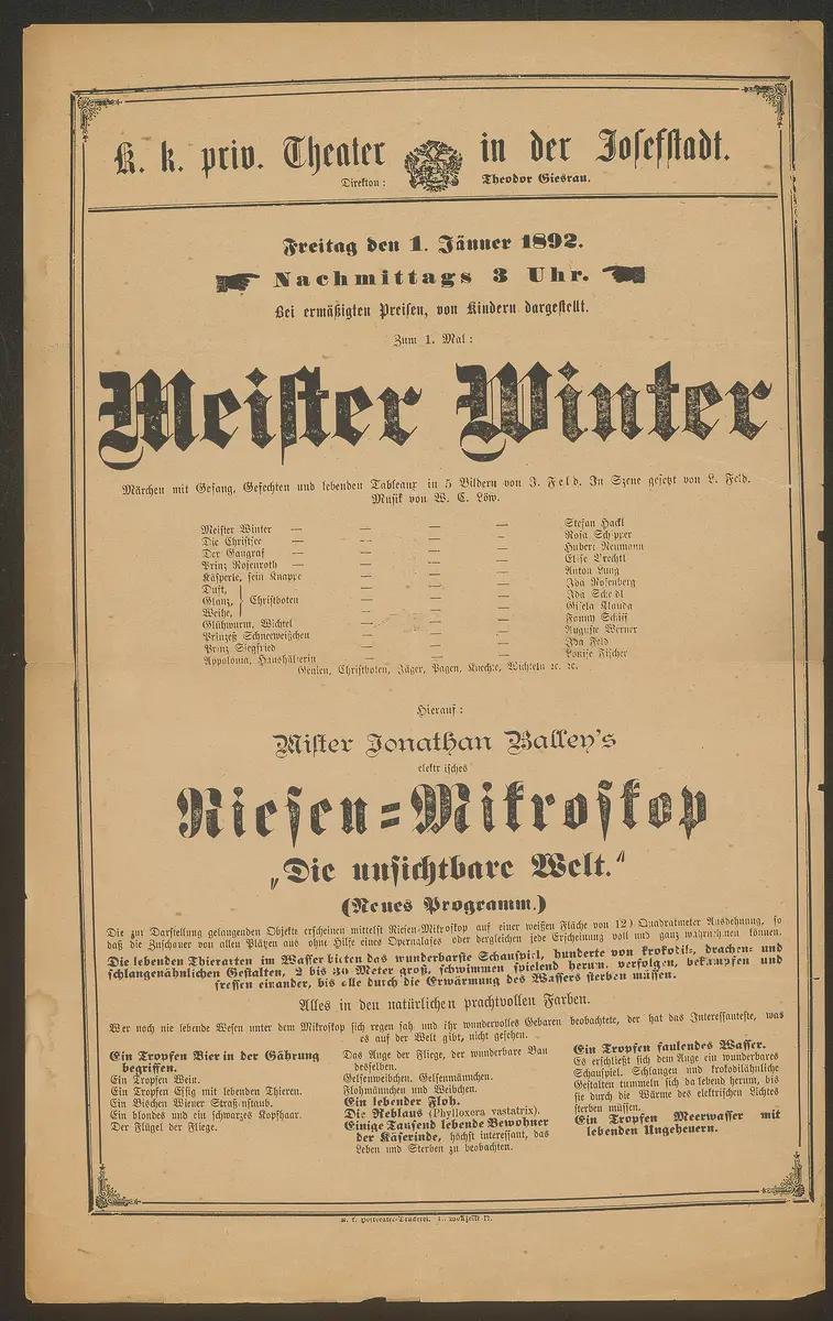 Meister Winter, Mister Jonathan Balley's elektrisches Riesenmikroskop Die unsichtbarre Welt