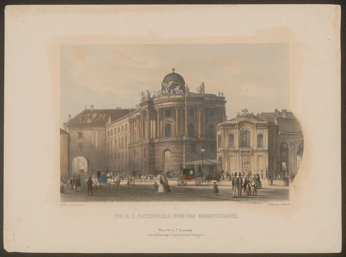 Wien, Altes Burgtheater, Titel in Vorlageform: Die k.k. Reitschule und das Burgtheater