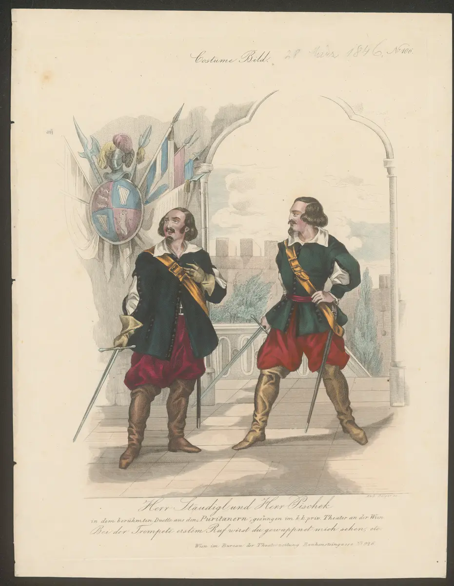 Die Puritaner, Alternativtitel: I puritani, Titel der Serie: Costume-Bild, Name der Zeitschrift: Wiener Theaterzeitung