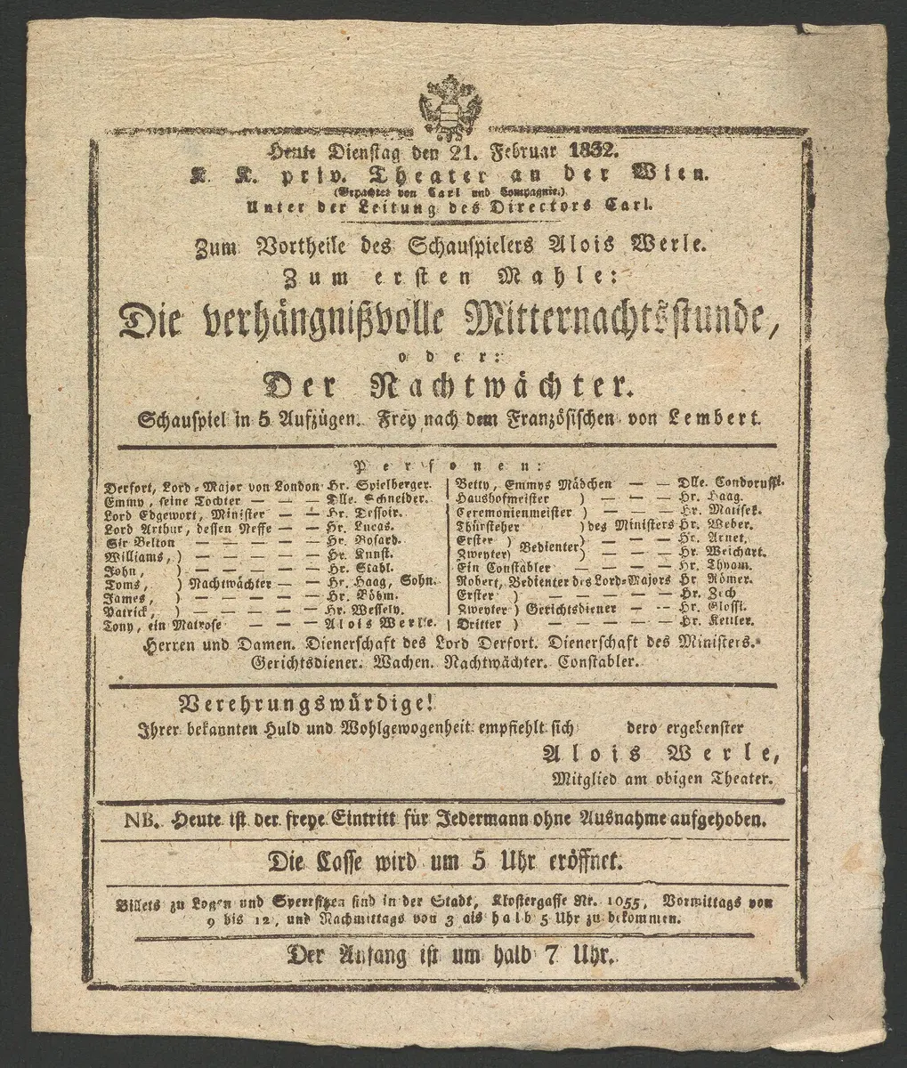 Die verhängnisvolle Mitternachtsstunde, oder Der Nachtwächter