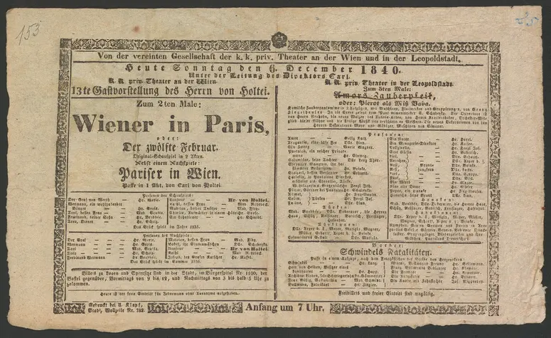 Wiener in Paris, oder Der zwölfte Februar, Pariser in Wien (Nachspiel), Amors Zauberpfeil, oder Pierot als Miß Baba, Alternativtitel: Amors Zauberpfeil, oder Pierrot als Miss Baba, Schwindels Fatalitäten
