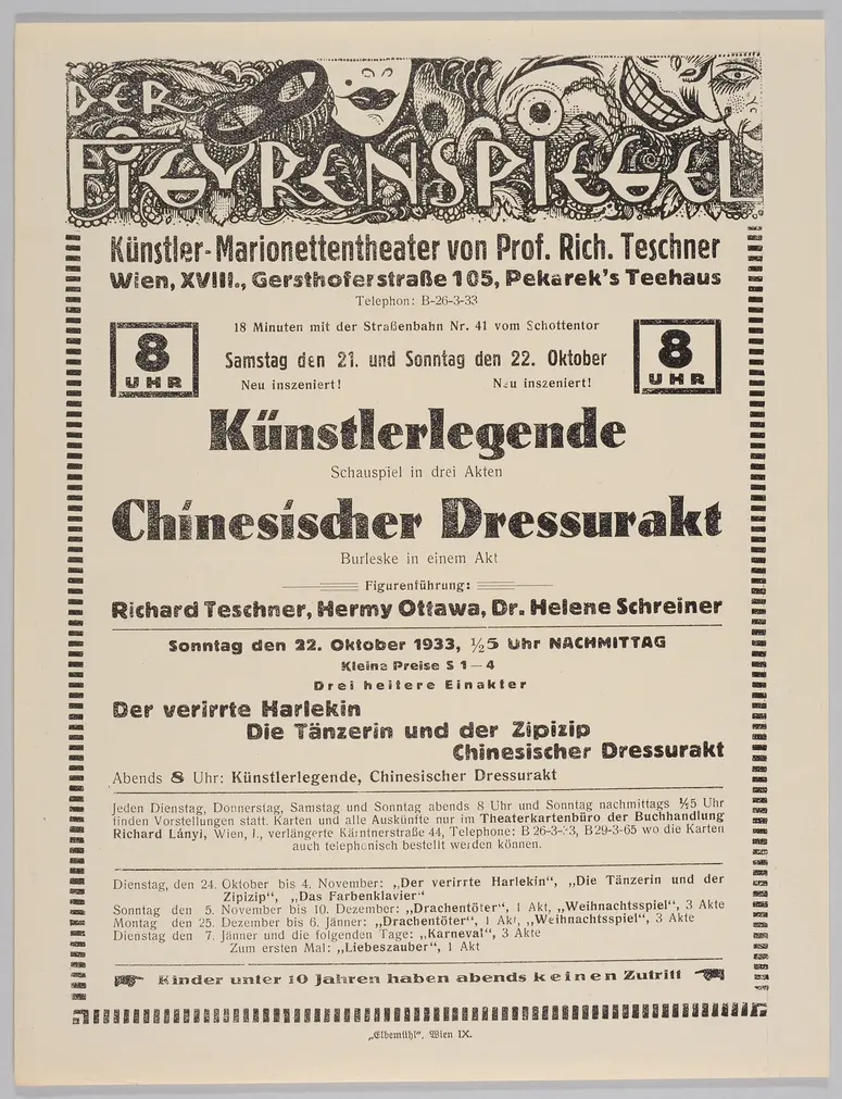 Der Figurenspiegel, Verweis auf Stücktitel: Künstlerlegende, Verweis auf Stücktitel: Dressurakt / Chinesischer Dressurakt, Verweis auf Stücktitel: Der verirrte Harlekin, Verweis auf Stücktitel: Die Tänzerin / Die grüne Tänzerin / Die Tänzerin und der Zipizip