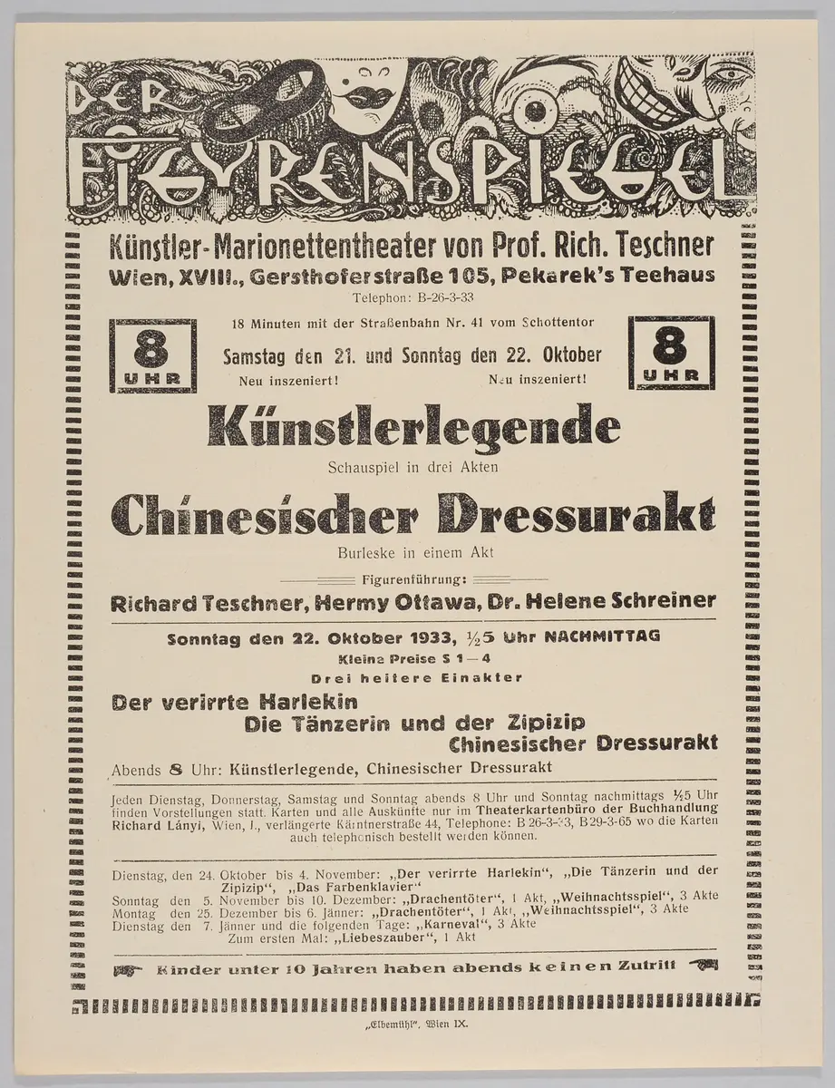 Der Figurenspiegel, Verweis auf Stücktitel: Künstlerlegende, Verweis auf Stücktitel: Dressurakt / Chinesischer Dressurakt, Verweis auf Stücktitel: Der verirrte Harlekin, Verweis auf Stücktitel: Die Tänzerin / Die grüne Tänzerin / Die Tänzerin und der Zipizip