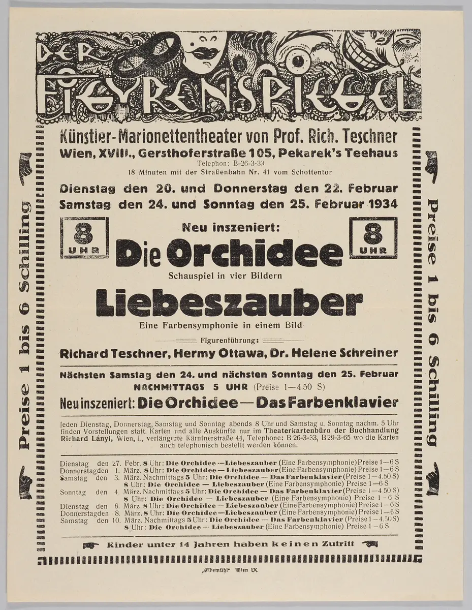 Der Figurenspiegel, Verweis auf Stücktitel: Die Orchidee, Verweis auf Stücktitel: Liebeszauber, Verweis auf Stücktitel: Das Farbenklavier