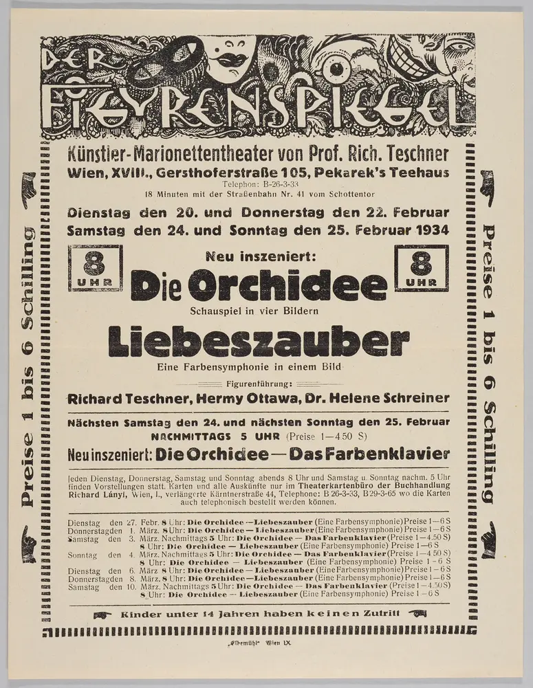 Der Figurenspiegel, Verweis auf Stücktitel: Die Orchidee, Verweis auf Stücktitel: Liebeszauber, Verweis auf Stücktitel: Das Farbenklavier