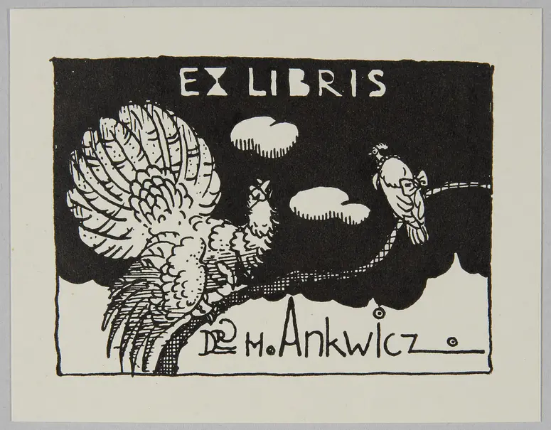 Exlibris Hans Ankwicz, Titel in Vorlageform: Exlibris Dr. H. Ankwicz, Alternativtitel: Scherzexlibris für Silvester 1931