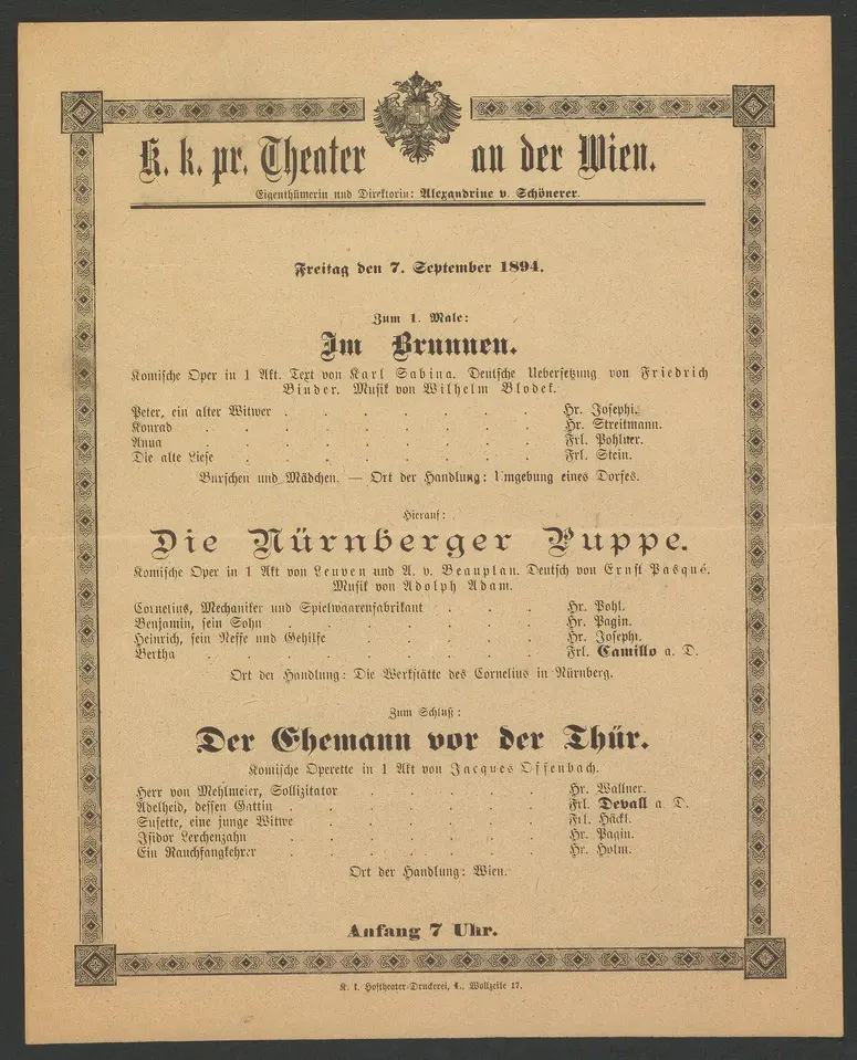 Im Brunnen, Die Nürnberger Puppe, Der Ehemann vor der Thür, Alternativtitel: Der Ehemann vor der Tür