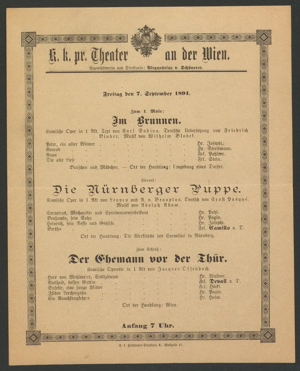 Im Brunnen, Die Nürnberger Puppe, Der Ehemann vor der Thür, Alternativtitel: Der Ehemann vor der Tür