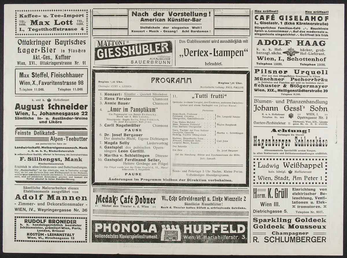Theater und Kabarett Hölle, Amor im Panoptikum, Tutti frutti