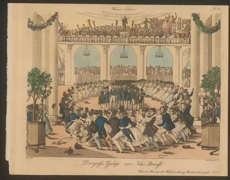 Der große Galop von Joh. Strauß., Titel der Serie: Wiener Scene, Name der Zeitschrift: Wiener Theaterzeitung
