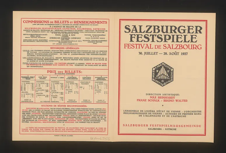 Salzburger Festspiele 1927, Titel in Vorlageform: Festival de Salzbourg 1927, Verweis auf Stücktitel: Fidelio, Verweis auf Stücktitel: Don Juan, Verweis auf Stücktitel: Figaros Hochzeit, Verweis auf Stücktitel: Kabale und Liebe, Verweis auf Stücktitel: Sommernachtstraum, Verweis auf Stücktitel: Jedermann