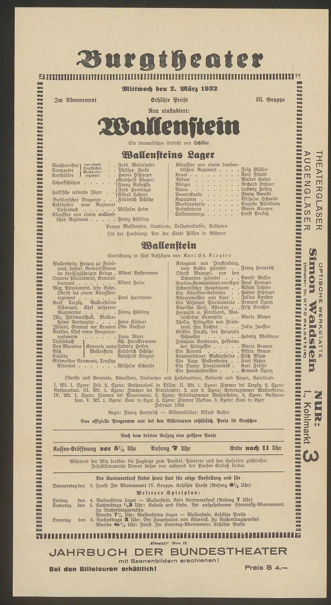 Wallenstein, Weiterer Titel: Wallensteins Lager, Weiterer Titel: Die Piccolomini, Weiterer Titel: Wallensteins Tod