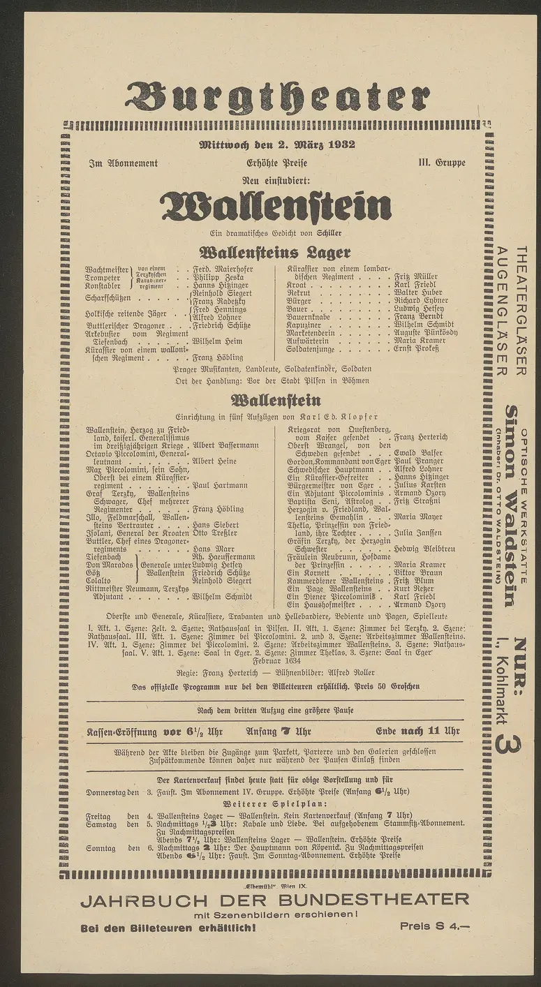 Wallenstein, Weiterer Titel: Wallensteins Lager, Weiterer Titel: Die Piccolomini, Weiterer Titel: Wallensteins Tod