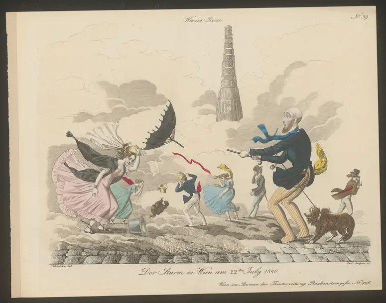 Der Sturm in Wien am 22. July 1840., Titel der Serie: Wiener Scene, Name der Zeitschrift: Wiener Theaterzeitung