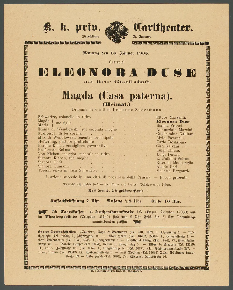 Heimat, Titel in Vorlageform: Magda (Casa paterna)