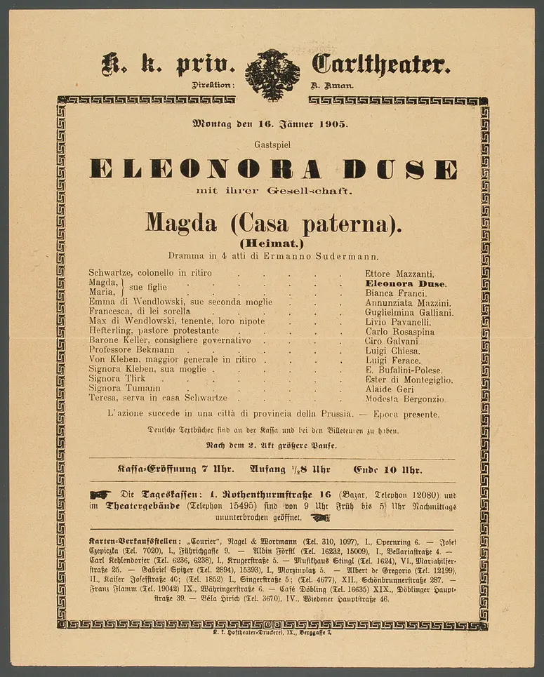 Heimat, Titel in Vorlageform: Magda (Casa paterna)