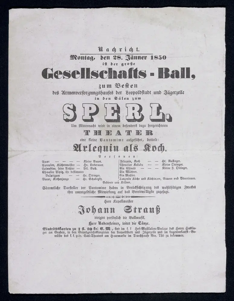 Gesellschafts-Ball [...] in den Sälen zum Sperl, Arlequin als Koch