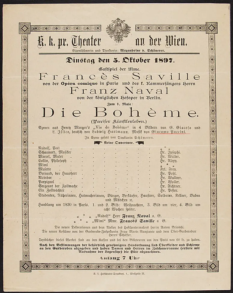 La Bohème, Titel in Vorlageform: Die Bohème (Pariser Künstlerleben), Suchtitel: La Boheme