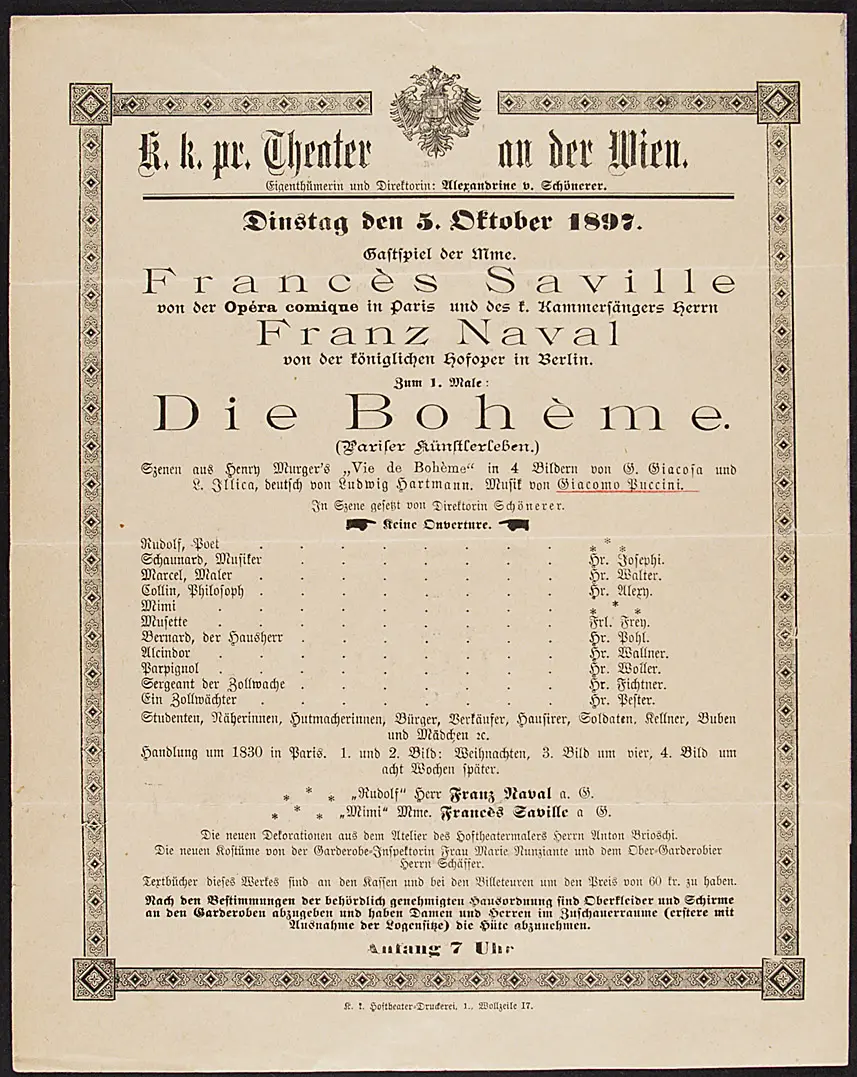 La Bohème, Titel in Vorlageform: Die Bohème (Pariser Künstlerleben), Suchtitel: La Boheme