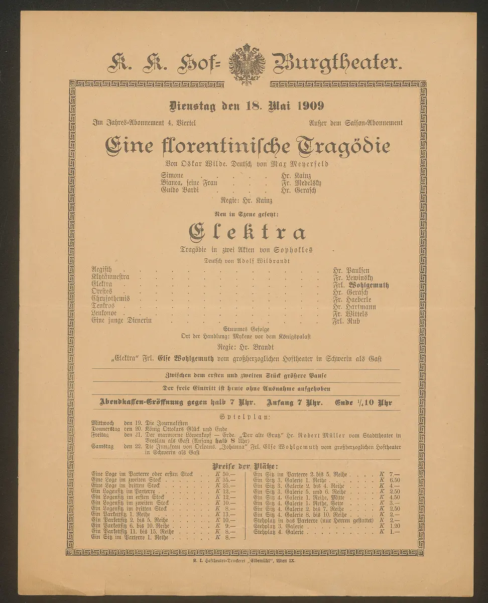 Elektra, Eine florentinische Tragödie