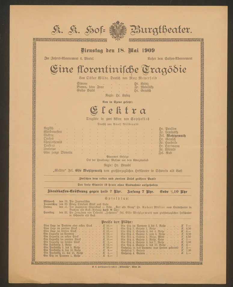 Elektra, Eine florentinische Tragödie