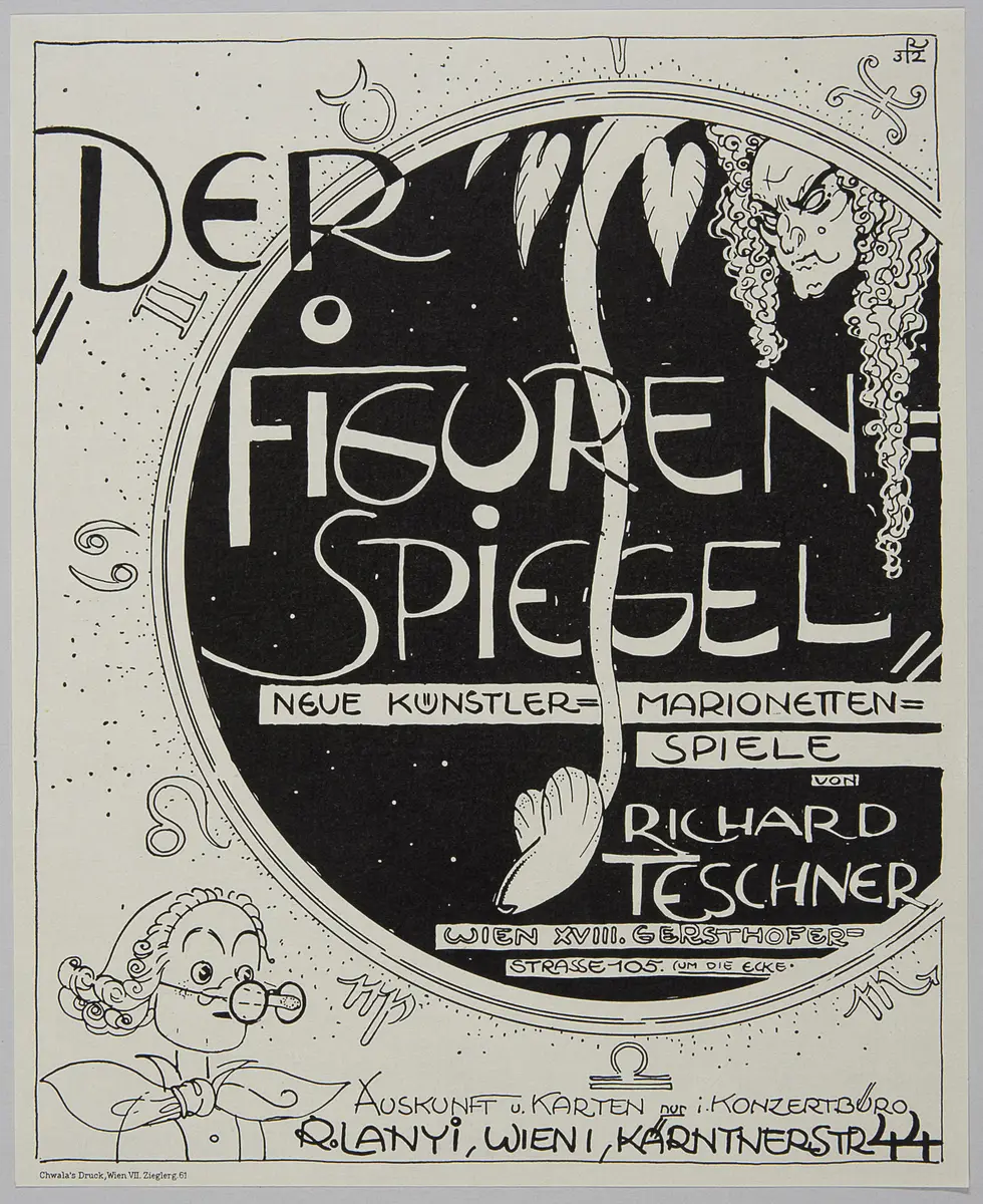 Der Figurenspiegel, Titel in Vorlageform: Der Figurenspiegel. Neue Künstler-Marionetten-Spiele von Richard Teschner