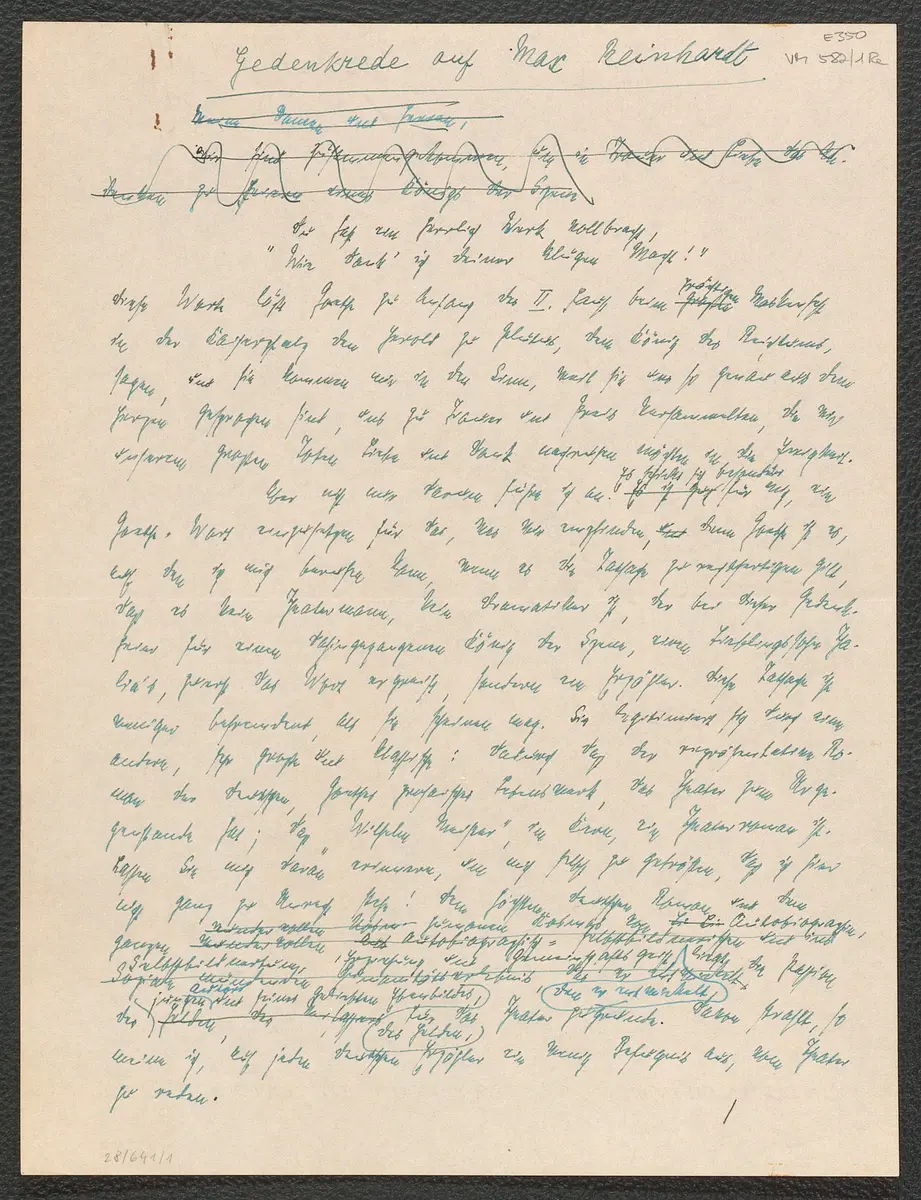 Gedenkrede auf Max Reinhardt