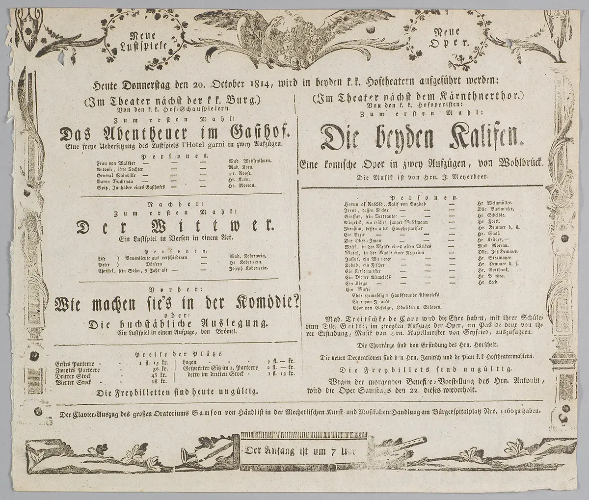 Die beyden Kalifen, Das Abentheuer im Gasthof, Der Witwer, Wie machen sie's in der Komödie