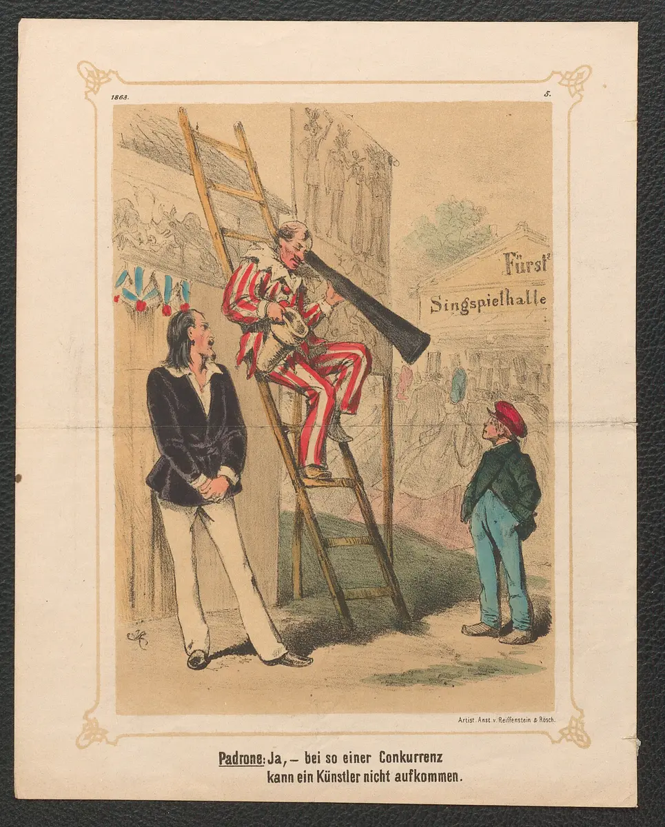 Padrone: Ja, - bei so einer Conkurrenz kann ein Künstler nicht aufkommen, Alternativtitel: Künstler-Konkurrenz im Prater. (Mit Bild.), Name der Zeitschrift: Hans-Jörgel von Gumpolskirchen