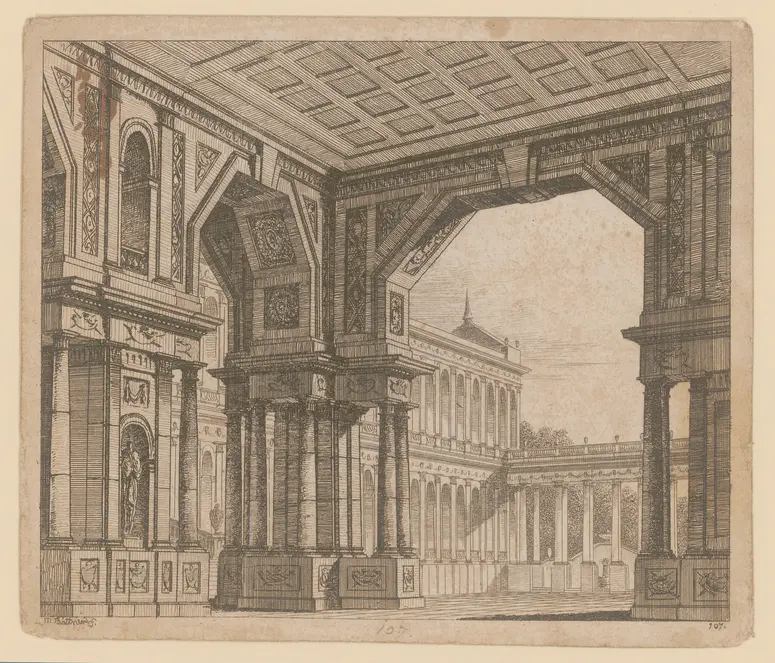 ohne Titel, Titel der Serie: Theaterdecorationen nach den Originalskitzen des k.k. Hoftheatermahlers Joseph Platzer radirt und verlegt von Norbert Bittner